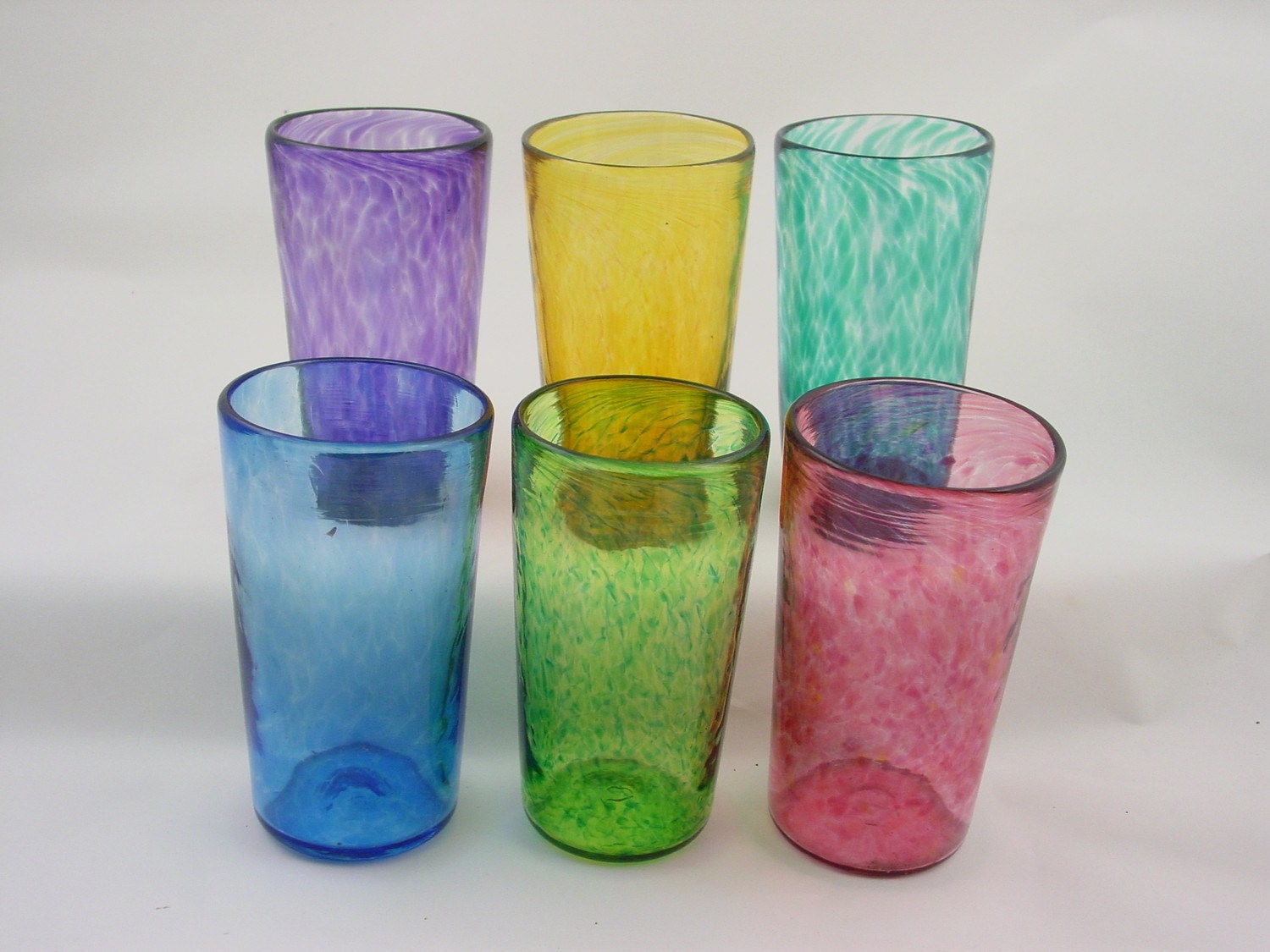 Set of Six Hand Blown Glass Tumbler cranberry lime green