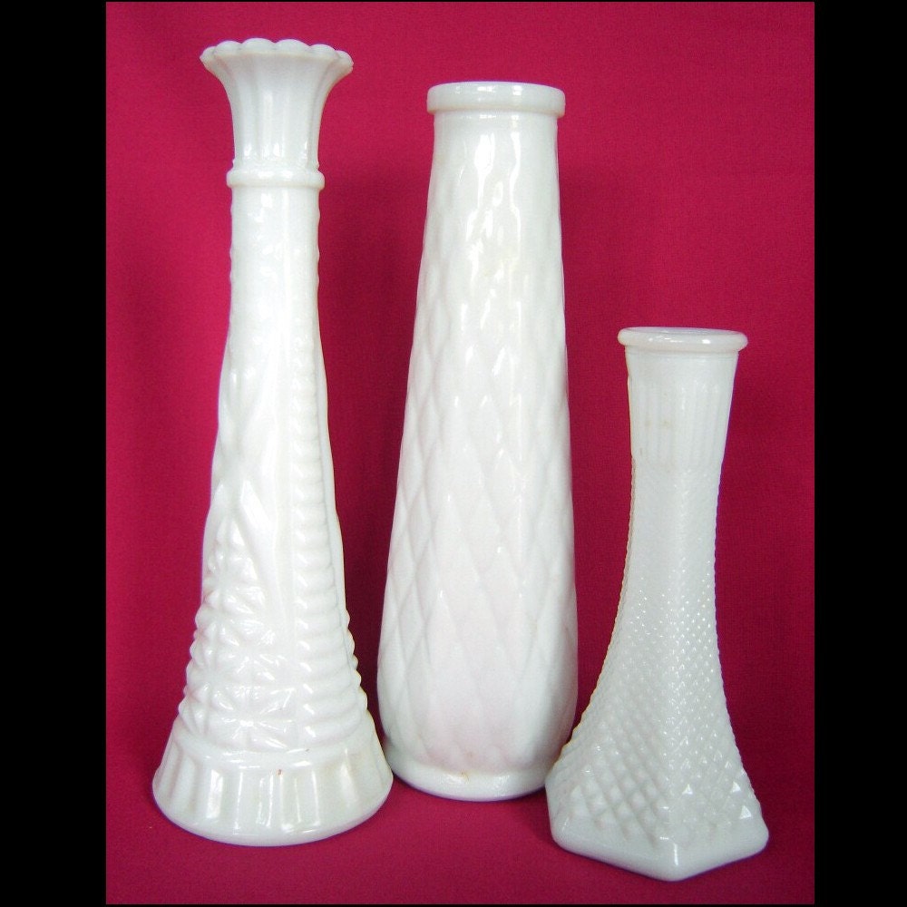 Three Vintage Milk Glass Vases