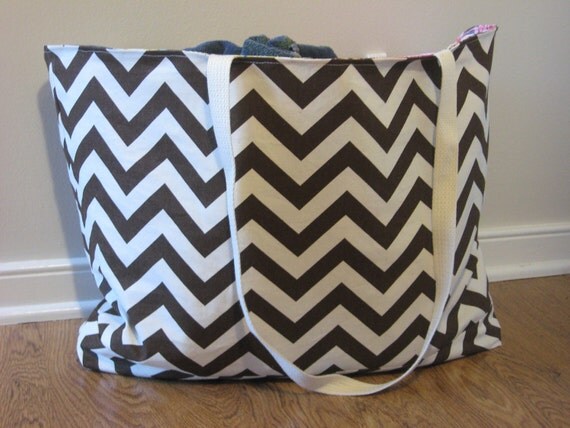 Beach Bag Extra Large - Brown Chevron Beach Tote - Water Resistant ...