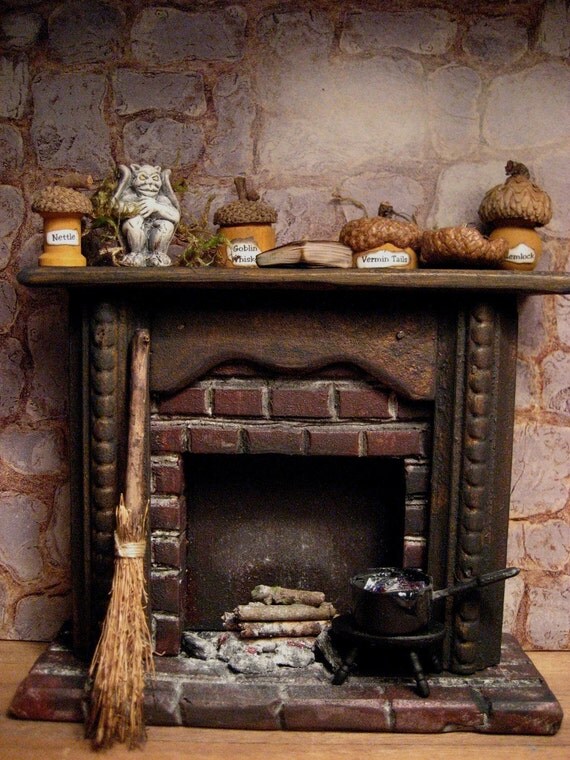 Witch's Creepy Fireplace for Haunted Dollhouse