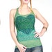 Aqua sea green racer back top, Tribal heart tattoo graphic hand stenciled OOAK