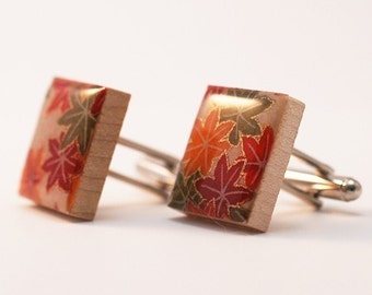 Recycled Scrabble Tile Cufflinks - Japanese Maple Leaves