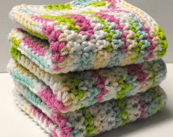 Cotton Crochet Dishcloths or Washcloths set of 3