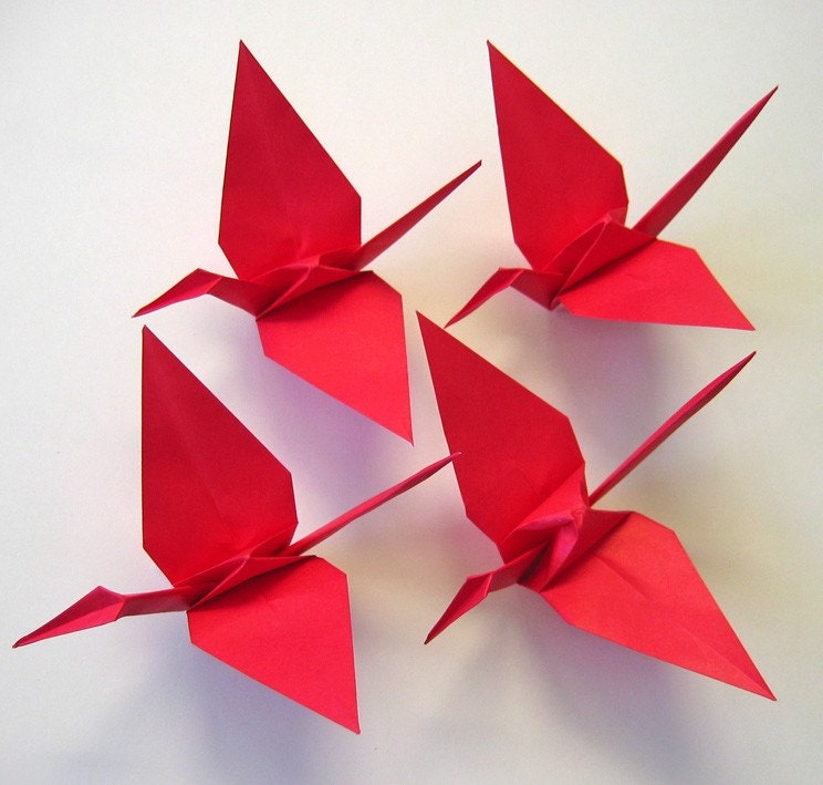 100 Large Red Origami Paper Cranes Proceeds to to Japan