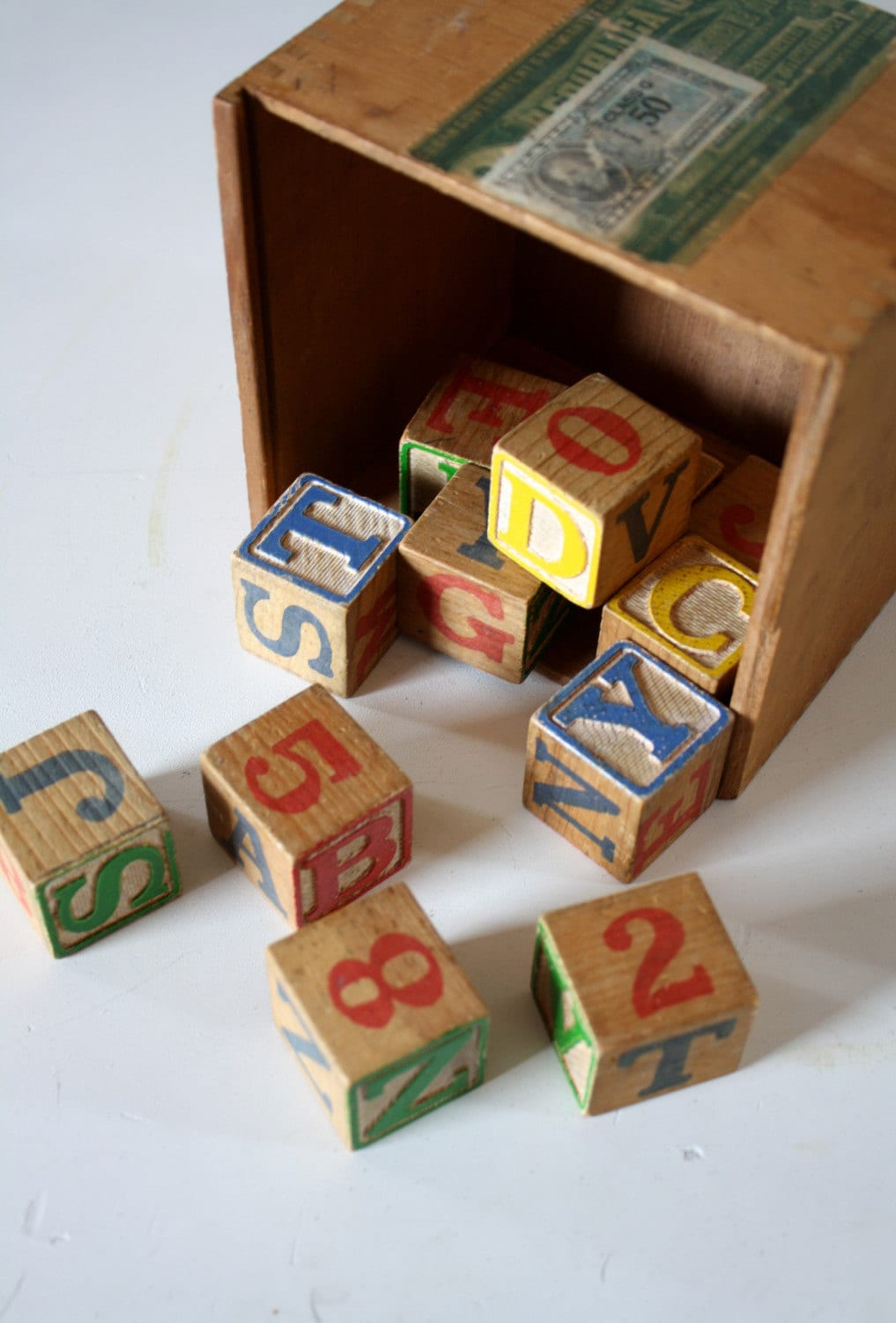 Vintage Wooden Box of Wood Blocks.