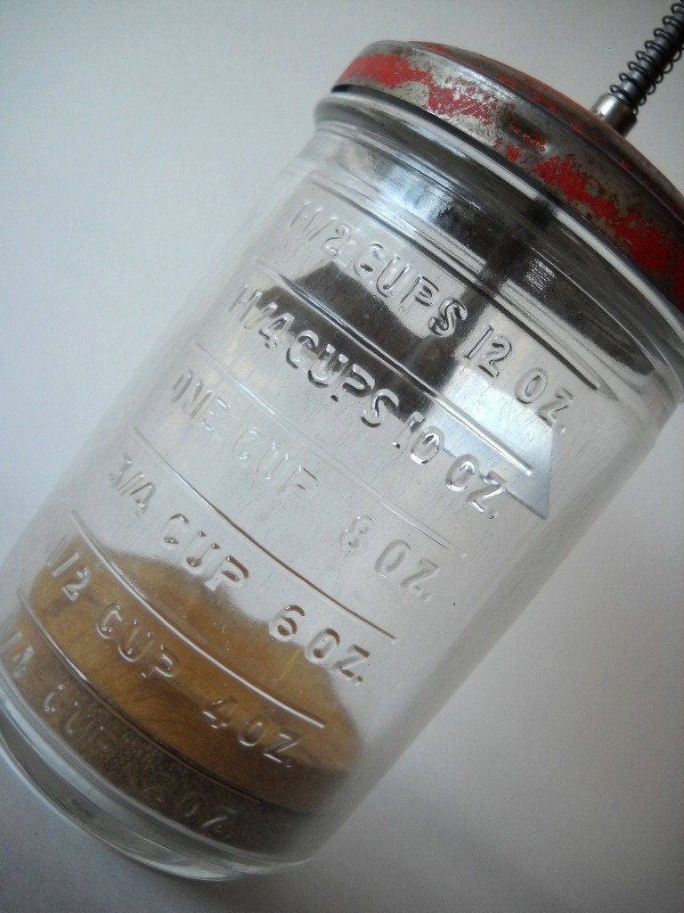 Antique Nut Chopper Red Metal and Glass Nut Chopper by VintageEye