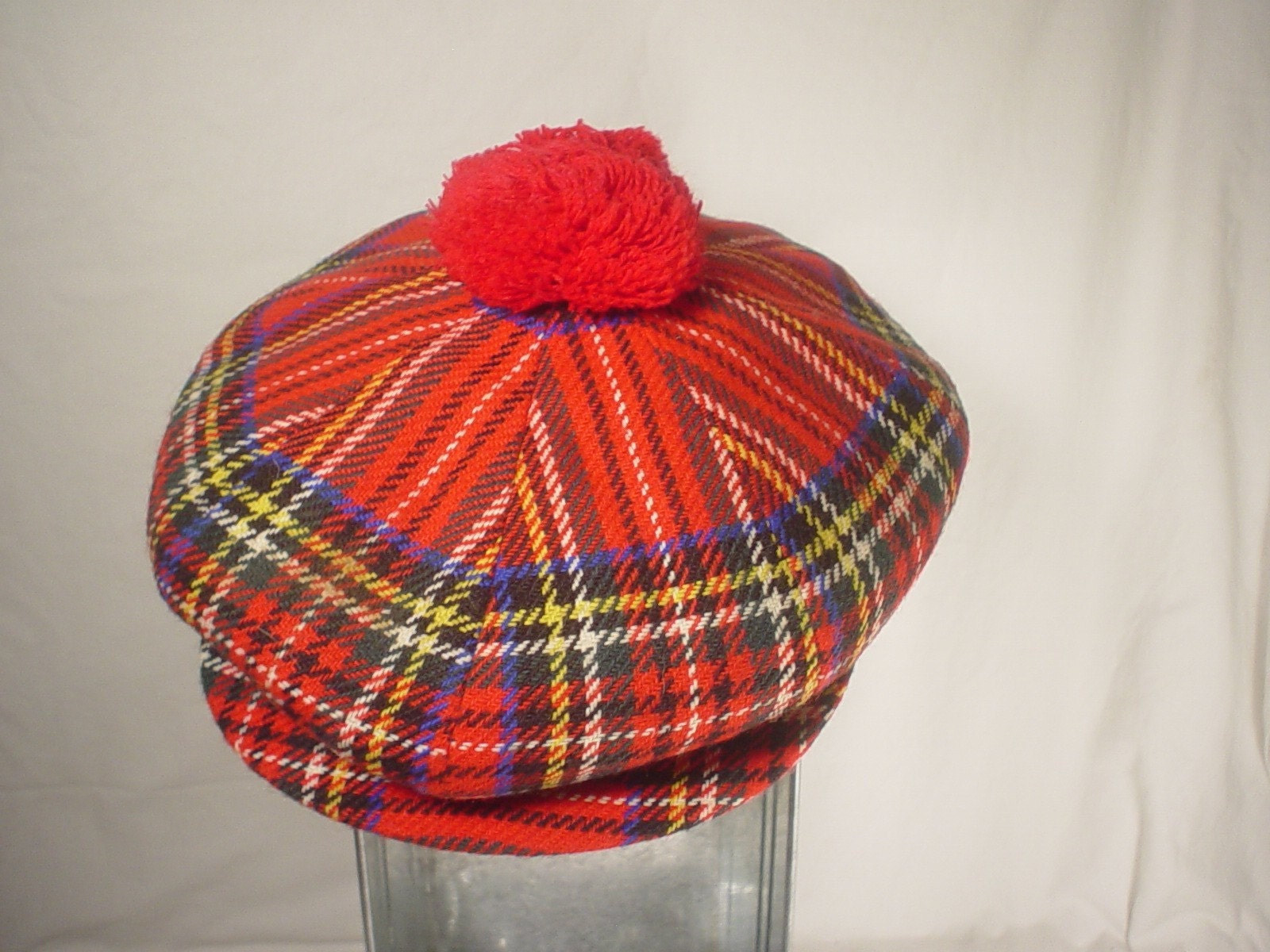 Vintage Red Plaid Tam O Shanter Newsboy Golf Cap Hat