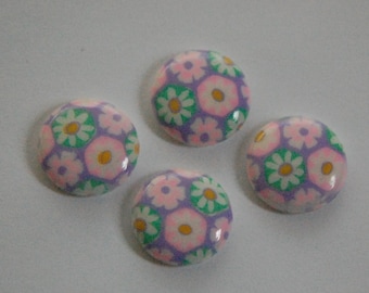 Vintage Purple Pink Floral Glass Cabochon Japamn 15mm cab284G