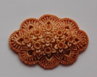 Vintage Style Antiqued Brown Scalloped Oval Cabochon cab677C