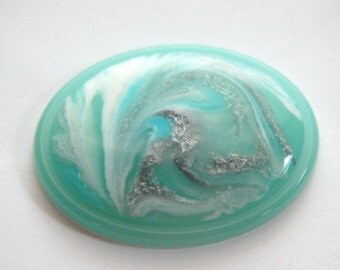 Vintage Aqua Silver and White Swirl 40x30mm Cabochons cab405D