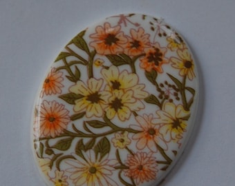 Yellow and White All Over Floral Cabochon 40x30mm cab010