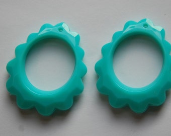 Vintage Turquoise Blue Scalloped Pendants Germany pnd133J