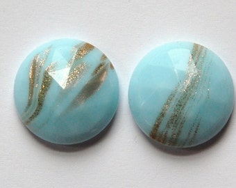 Vintage Light Blue Faceted Glass with Goldstone 18mm cab780F