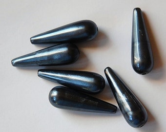 Vintage Acrylic Metalic Gray Blue Moonglow Teardrop Beads lg bds095B