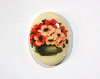 Vintage Glass Cabochon Bowl of Flowers 25x18mm cab680J