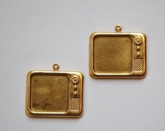 Raw Brass Television Charm Pendant Possible Setting mtl064C