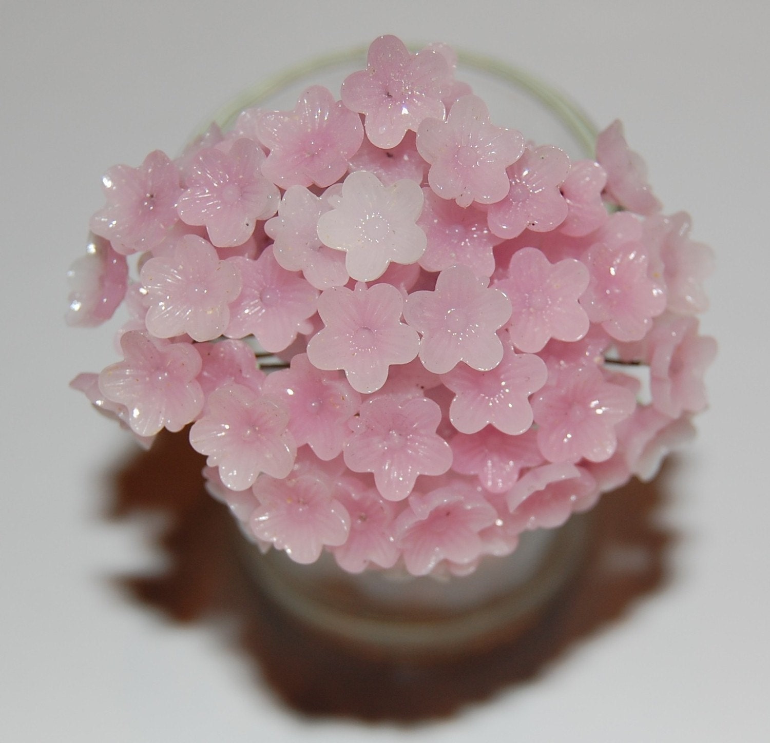 Vintage Pink Glass Flowers on Wire Stems 6 by yummytreasures