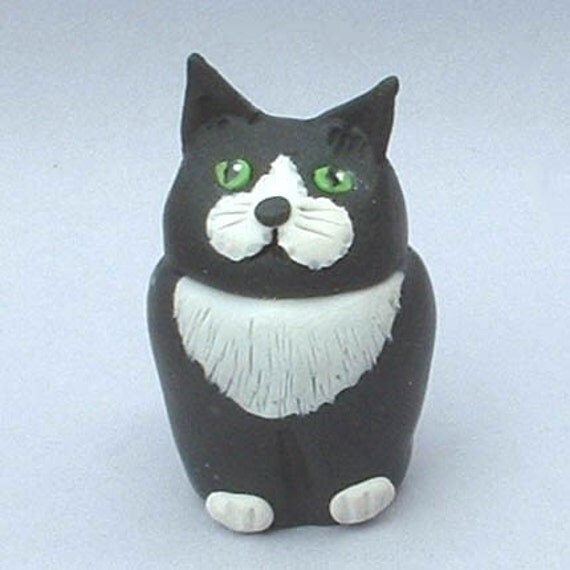 BLACK and WHITE TUXEDO CAT COOKIE JAR by BlueKittyMiniatures