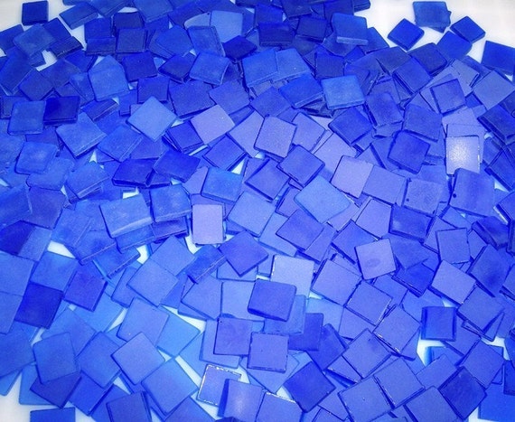 100 1/2 Inch Cobalt Blue Tumbled Stained Glass Mosaic Tiles