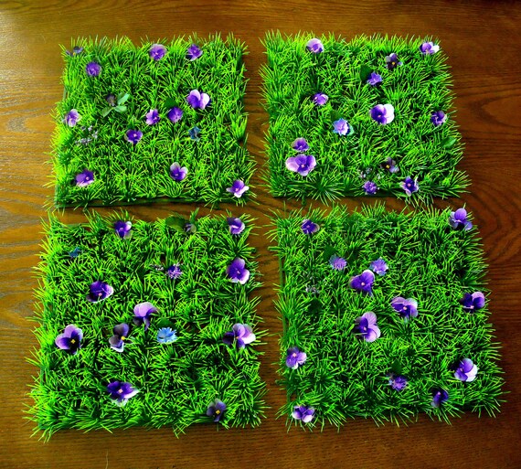 Items similar to Set of four Faux Grass Placemats with devon violets