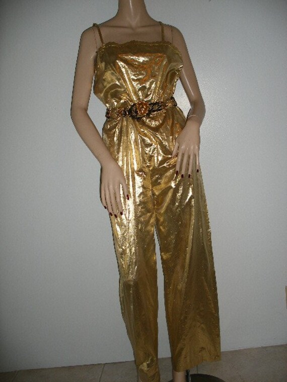 Liquid Gold 80s glam metallic halter jumpsuit made for the