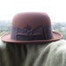 Reserved for Megan...Late 1950s Bowler Hat by Knox of New York in Felt with Gros Grain Ribbon and Feather Accent