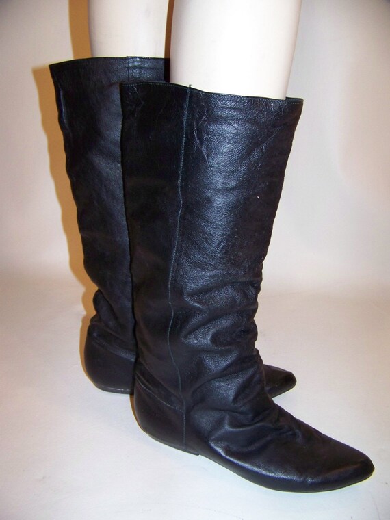 black leather slouch boots