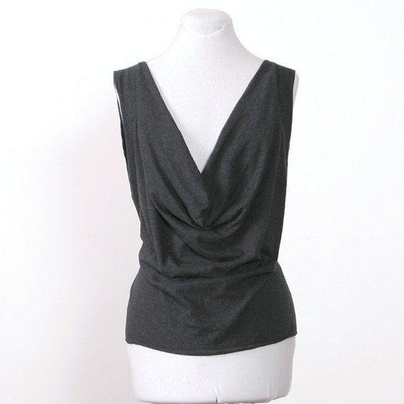 Sleeveless Drape Neck Top dark heather grey