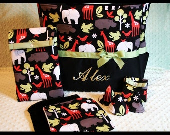 Baby Boy Or Girl Monogrammed Diaper Bag Set With Wipes Case, Paci Pouch, Burps And More~Travel~Posh~