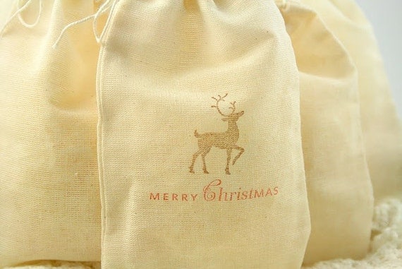 Christmas Muslin Favor Bags  Drawstring Gift Bags - Christmas ...