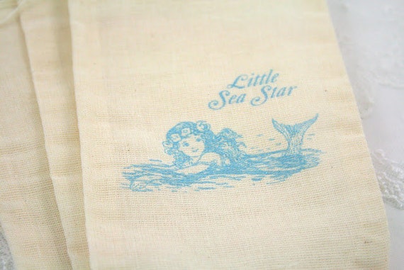 Mermaid Favor Bags  Muslin Drawstring Gift Bags - Stamped Beach ...