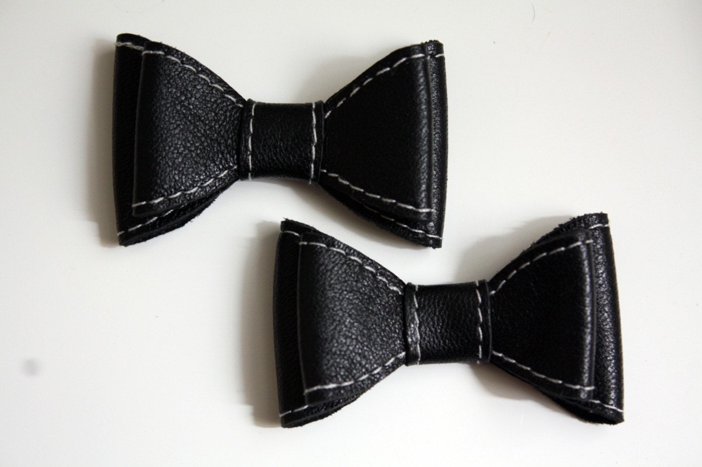 Black Leather Bow Hair Clips