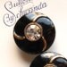 Vintage Glass Buttons - Set of 4 Black and Gold Collector's Card
