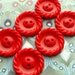 Vintage Buttons - Set of 6 - Bright Red Plastic with Twisted Edge Detail