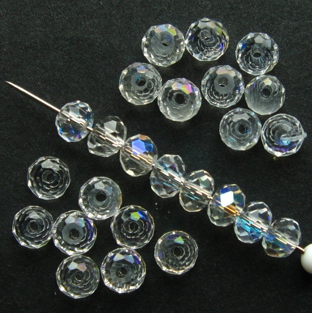4mm Clear Crystal Rondelle Beads Set of 70 Faceted Clear