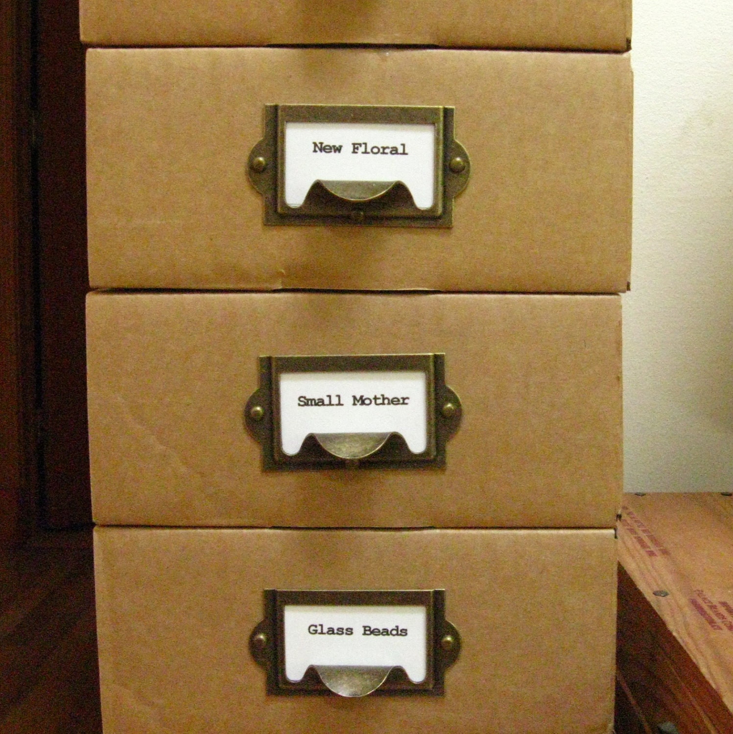 Antique Brass Label Holders Set of 5 Drawer Pull Handle