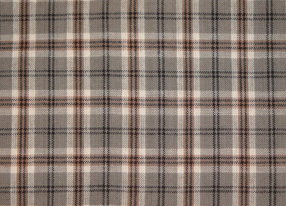 Homespun Cotton Fabric Grey Black Brown and Cream Plaid END