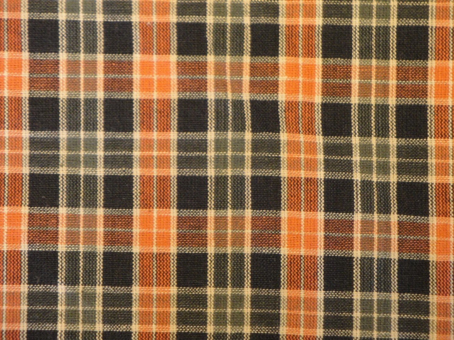 Cotton Homespun Material Orange And Black Plaid 1 Yard