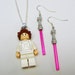 Star Wars LEGO Princess Leia minifig necklace and pink light saber earrings in FREE gift box