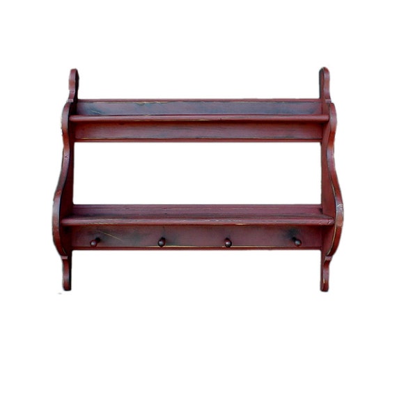 Primitive Colonial Plate Shelf with Pegs Red on by ShakaStudios
