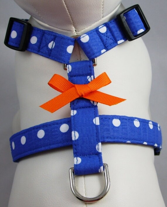 Dog Harness Blue Polka Dot by on Etsy