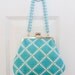 SALE VINTAGE TURQUOISE and White Beaded Frame Handbag