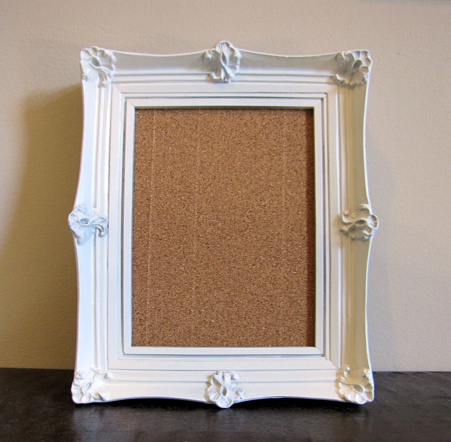 Frame Painted Antique White with Cork Board Interior