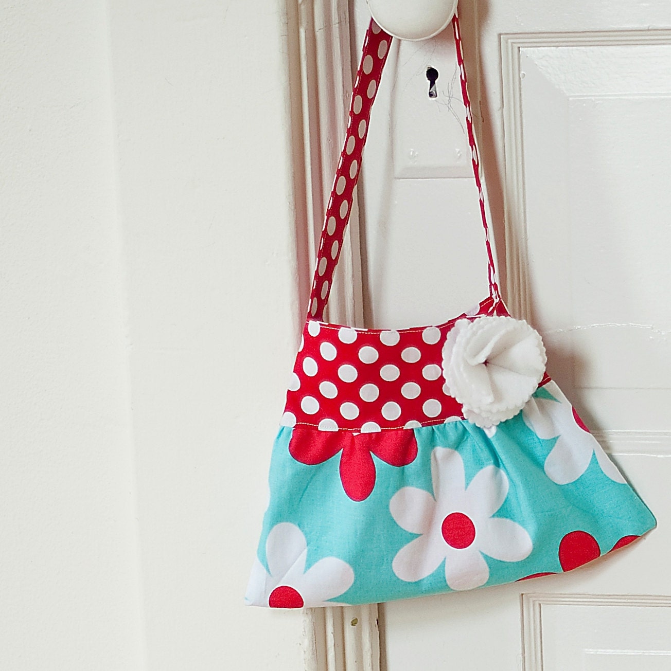 little girls purse toddler handbag tote in teal and red