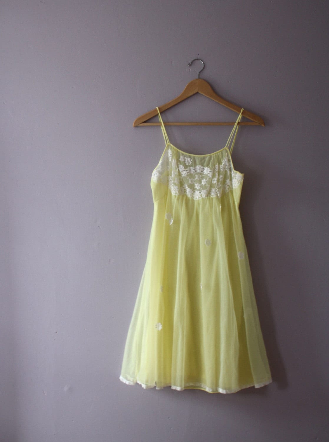 Amazing Vintage Yellow Chiffon Nightie Nightgown Pinup 3827