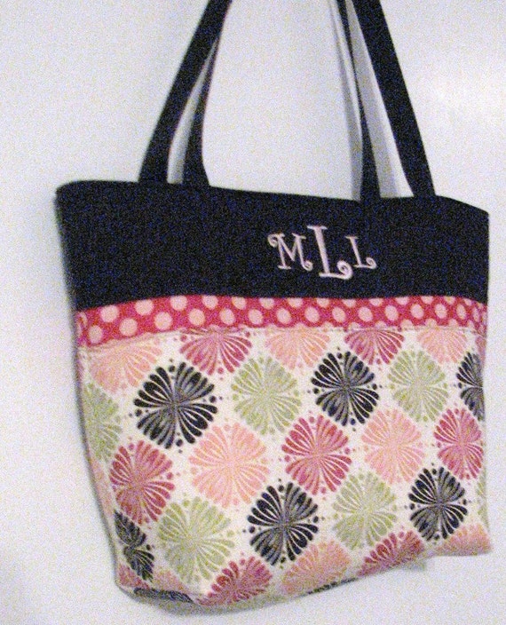 Personalized Tote Diaper Bag in Star Flowers and Summer Dot ...