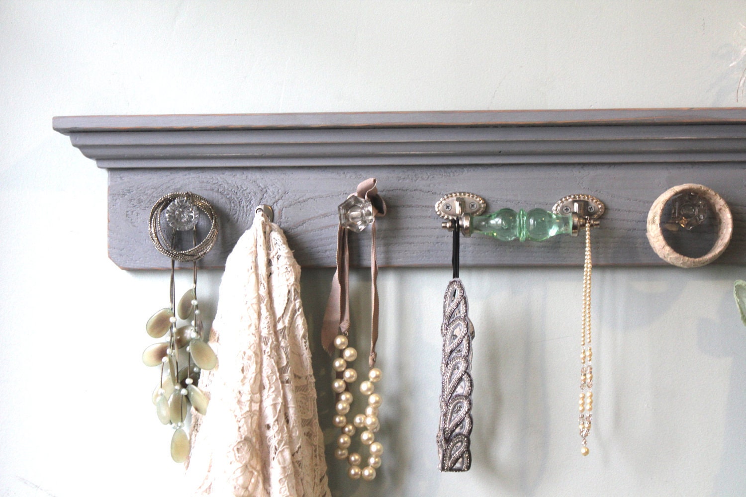 Shabby Chic Gray Coat Rack Shelf