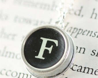Typewriter Key Pendant with Necklace in The Initial F