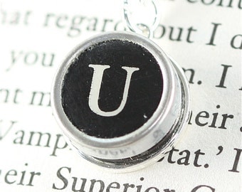 Vintage Typewriter Key Pendant and Necklace - Initial U