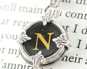Typewriter Key Pendant with Necklace in The Initial N